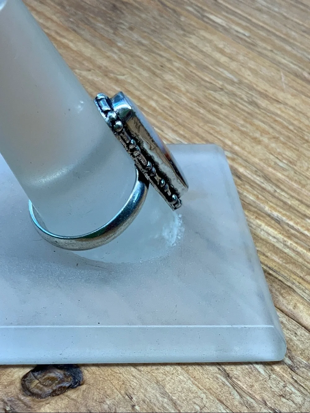 Agate Gemstone Elegant Long Oval Silver Overlay Stone Ring - 9